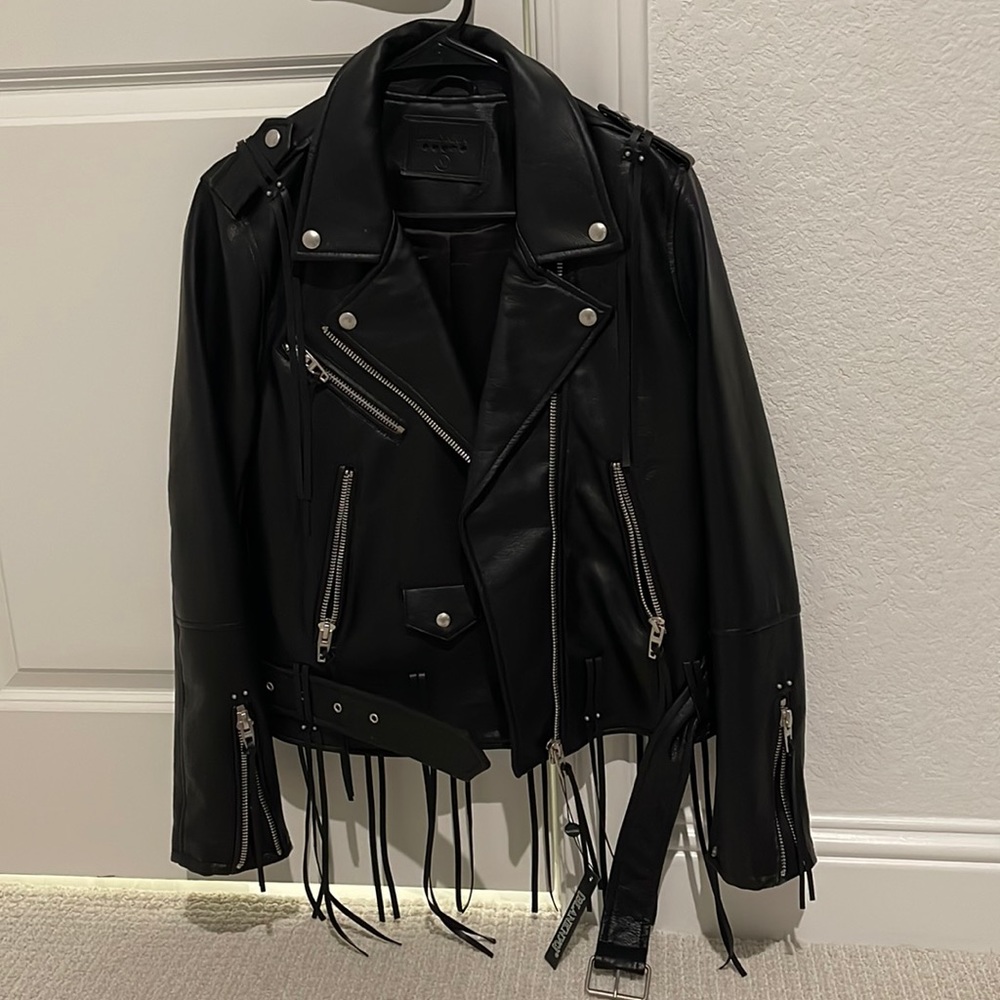 BLANKNYC fringe faux leather moto vest in Black with silver hardware.Sz M